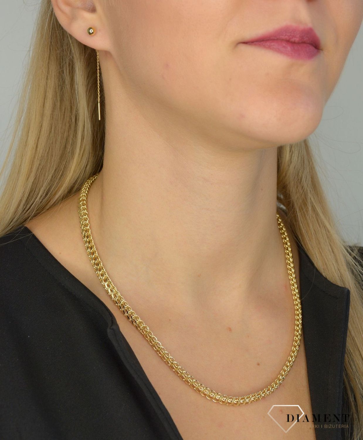 Złoty komplet naszyjnik i bransoleta 585 'Więź miłości' o szerokości 0,5 cm DIA-KPL-1410-585.jpg