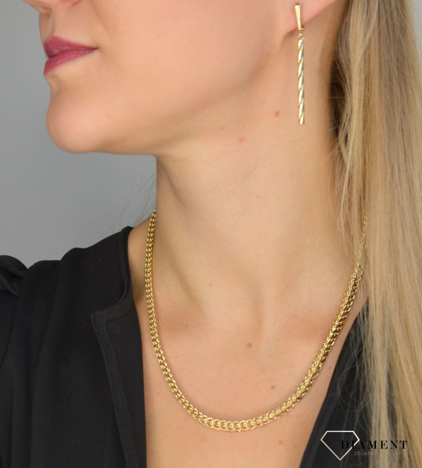 Złoty komplet naszyjnik i bransoleta 585 'Więź miłości' o szerokości 0,5 cm DIA-KPL-1410-585.jpg