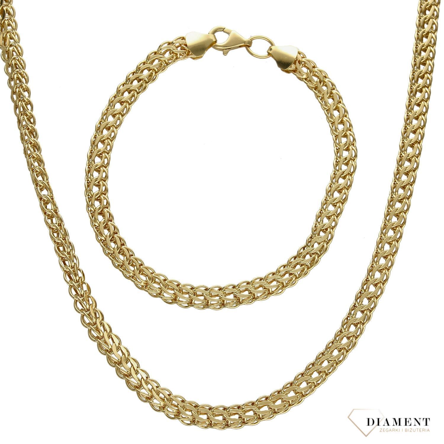 Złoty komplet naszyjnik i bransoleta 585 'Więź miłości' o szerokości 0,5 cm DIA-KPL-1410-585.jpg