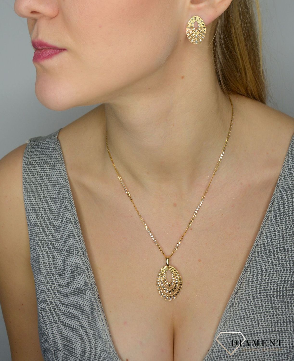 Złoty komplet biżuterii 585 kolczyki i zawieszka DIA-KPL-2523-585.jpg