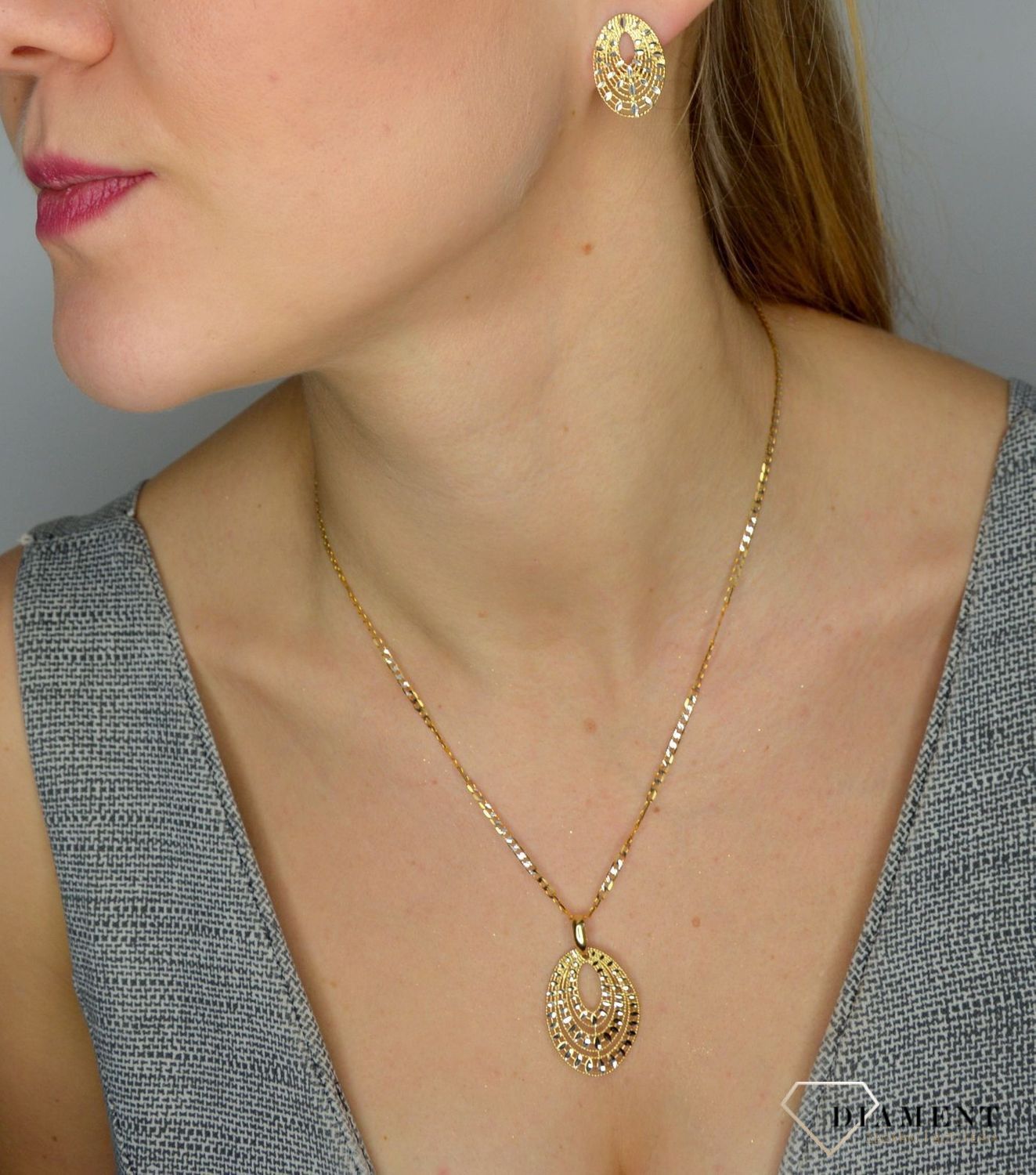 Złoty komplet biżuterii 585 kolczyki i zawieszka DIA-KPL-2523-585.jpg