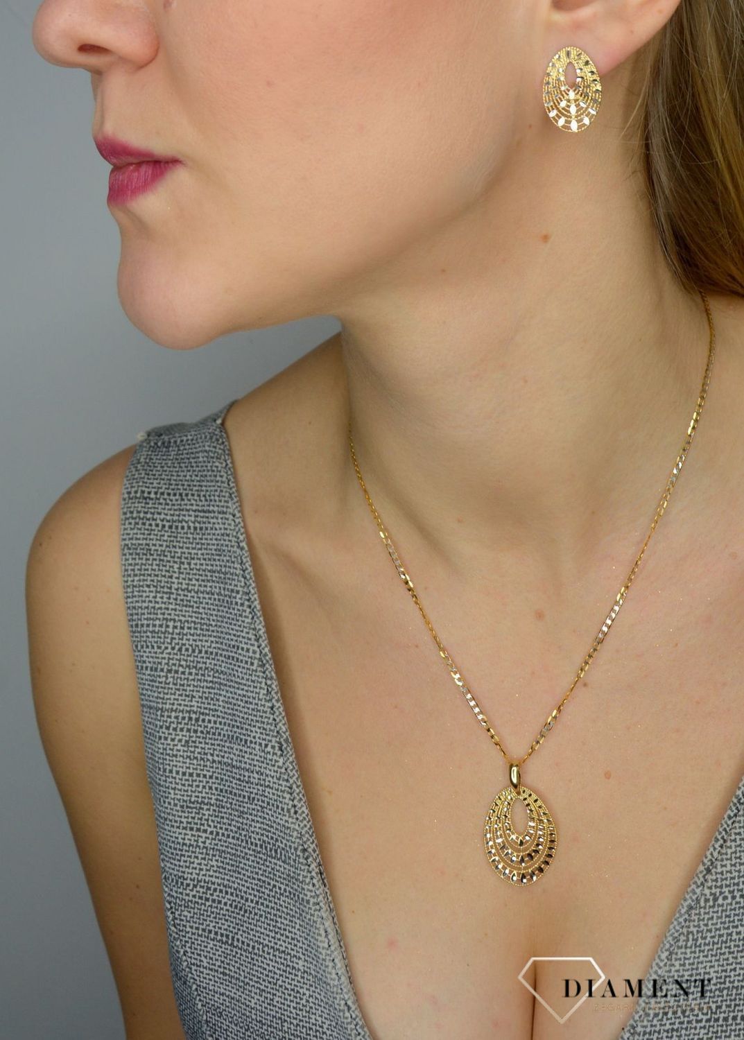 Złoty komplet biżuterii 585 kolczyki i zawieszka DIA-KPL-2523-585.jpg