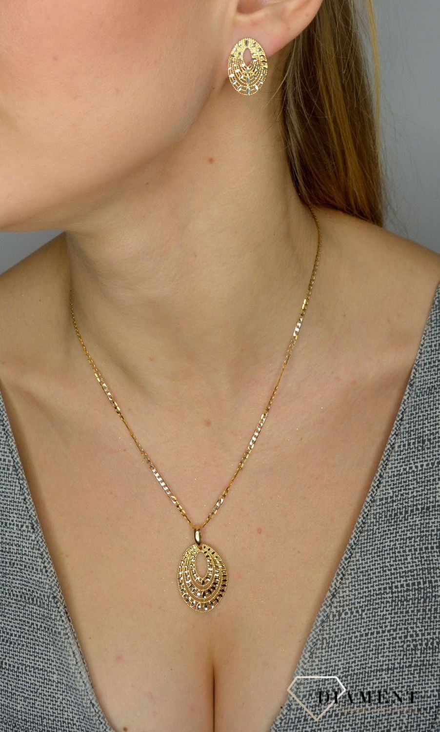 Złoty komplet biżuterii 585 kolczyki i zawieszka DIA-KPL-2523-585.jpg