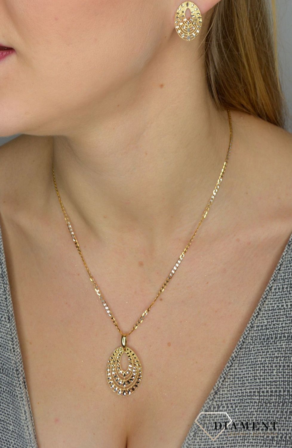 Złoty komplet biżuterii 585 kolczyki i zawieszka DIA-KPL-2523-585.jpg