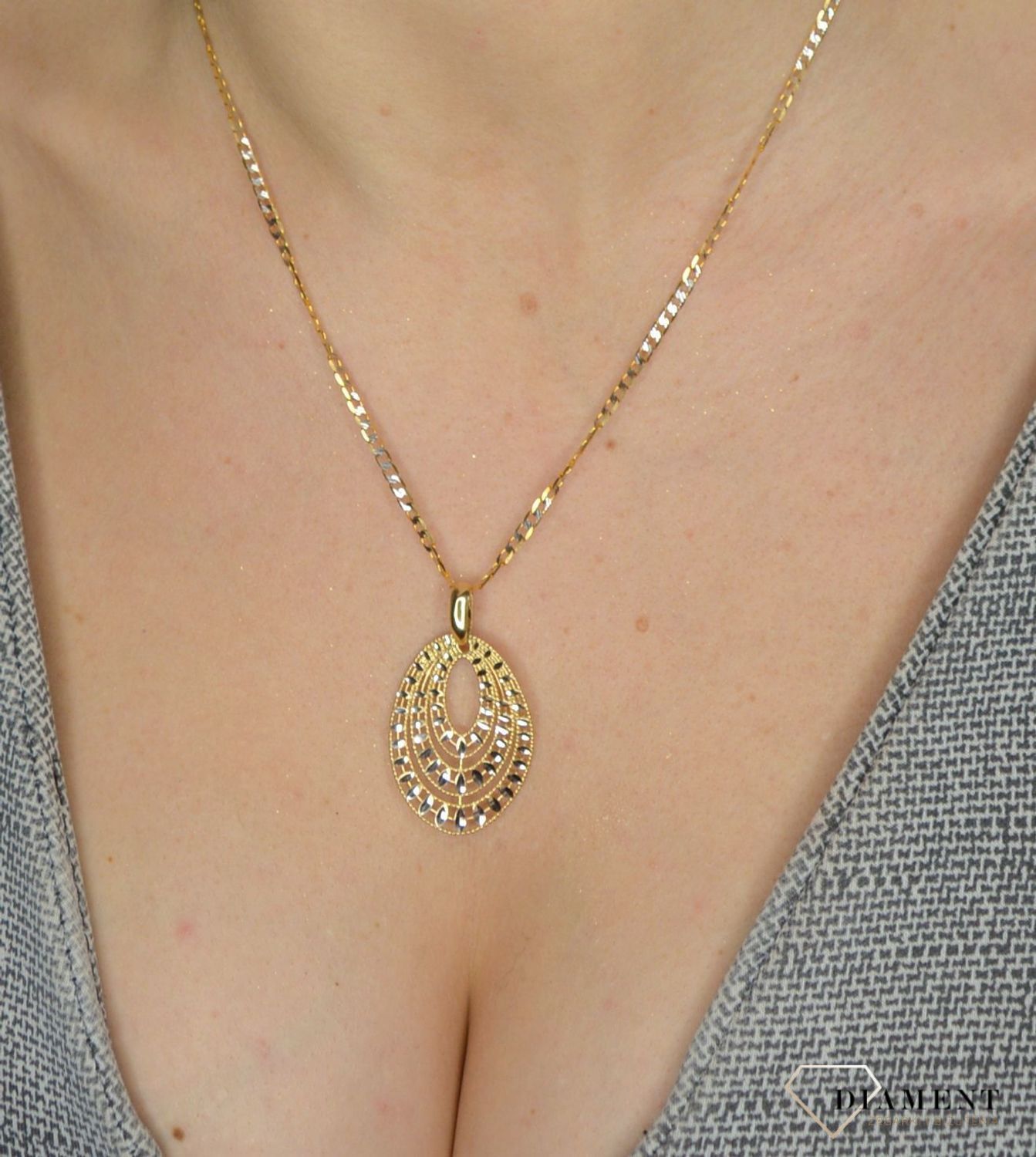 Złoty komplet biżuterii 585 kolczyki i zawieszka DIA-KPL-2523-585.jpg