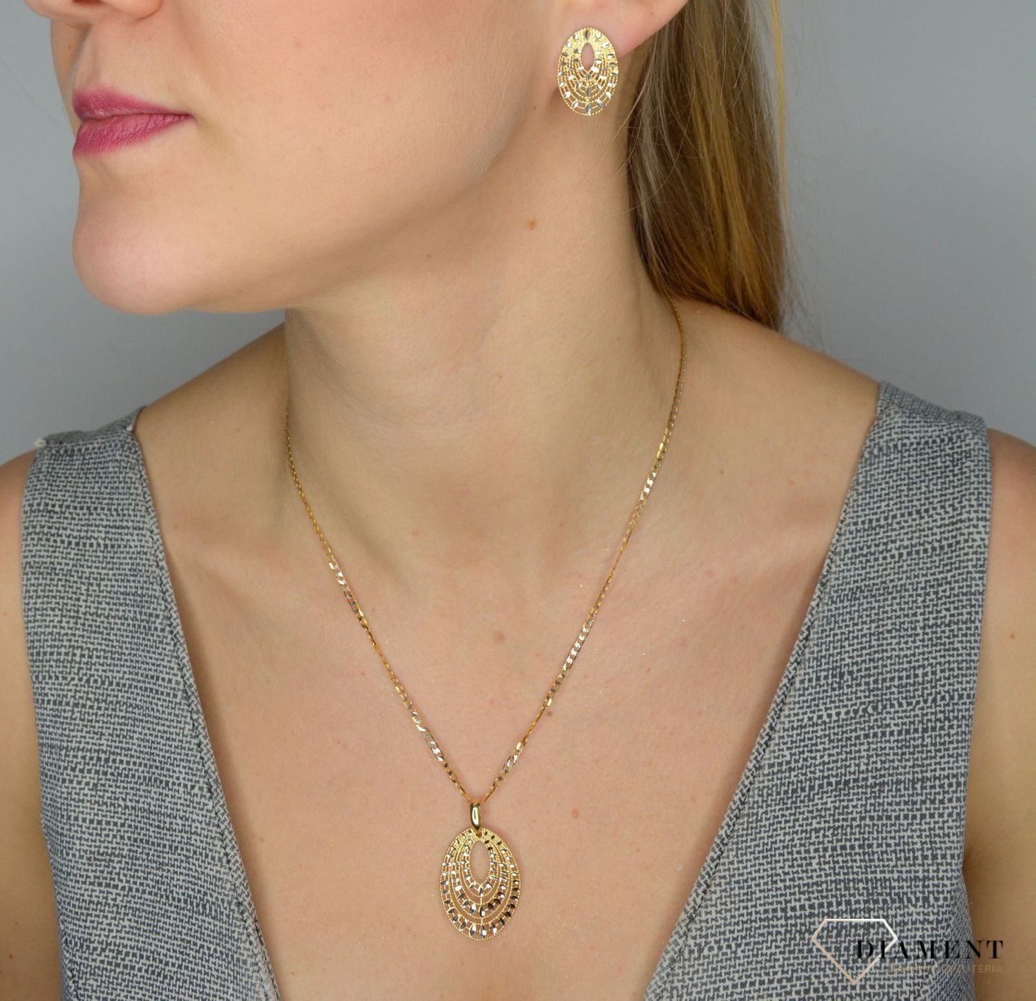 Złoty komplet biżuterii 585 kolczyki i zawieszka DIA-KPL-2523-585.jpg