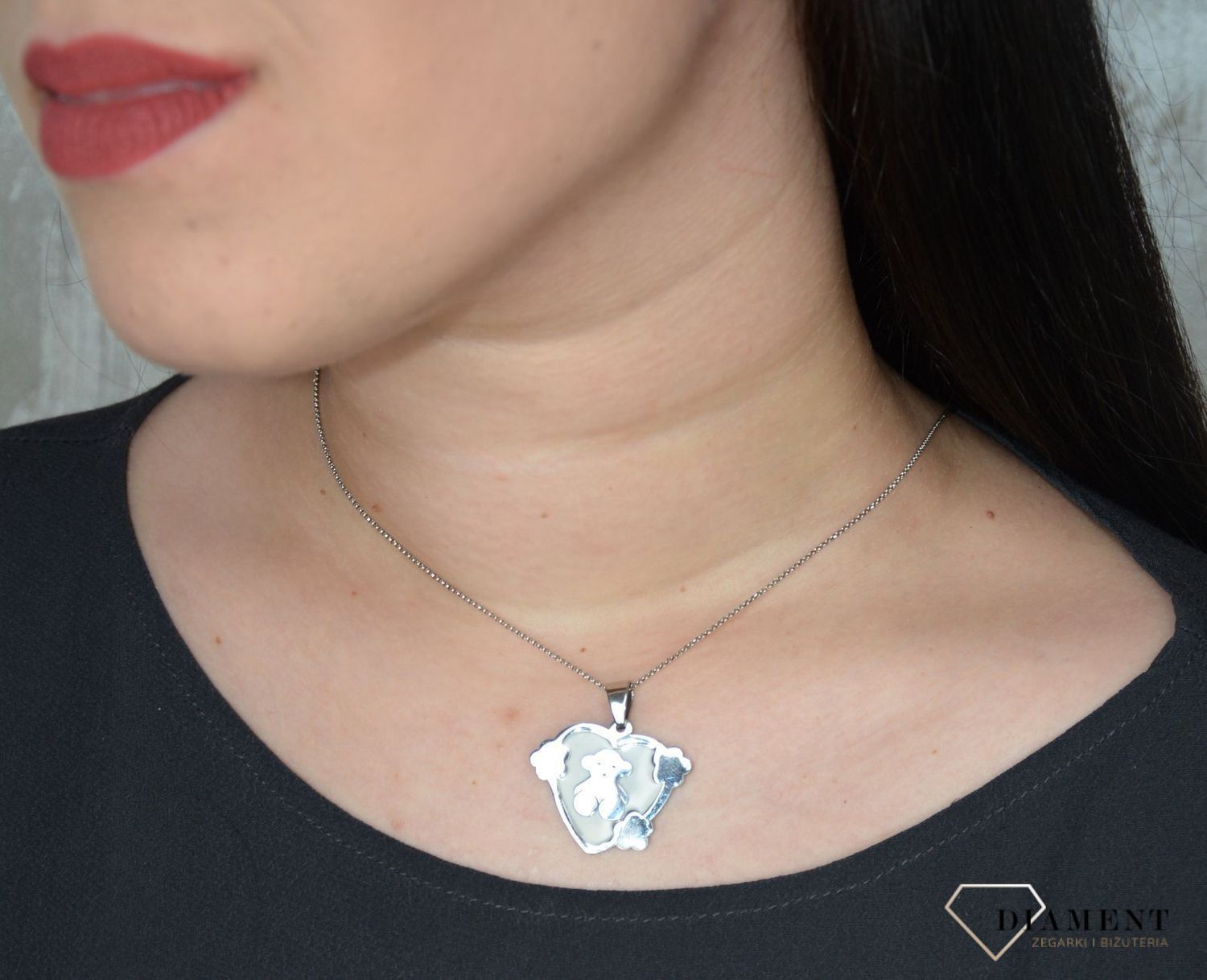 Komplet damski kolczyki i wisiorek serca z misiami DIA-KPL-2811-STAL.jpg