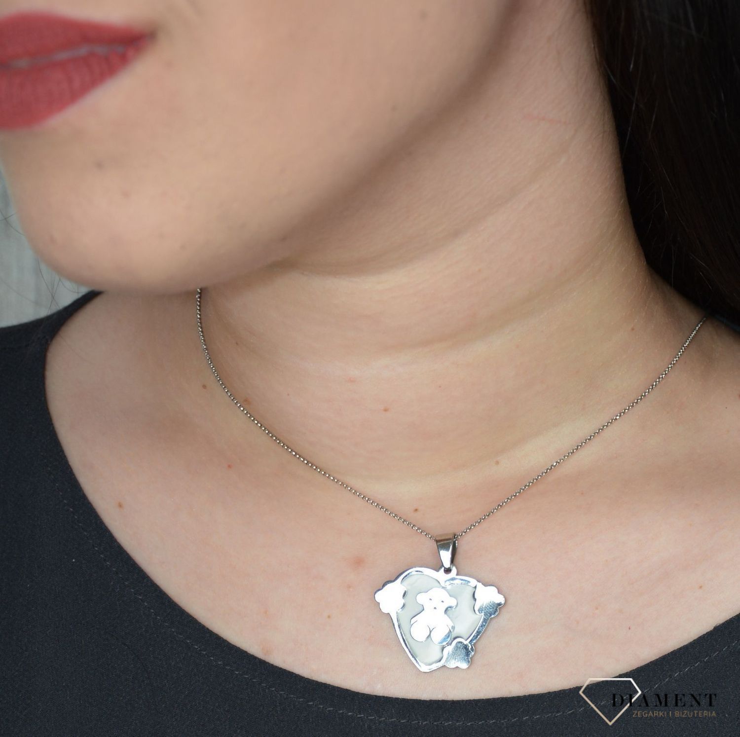 Komplet damski kolczyki i wisiorek serca z misiami DIA-KPL-2811-STAL.jpg