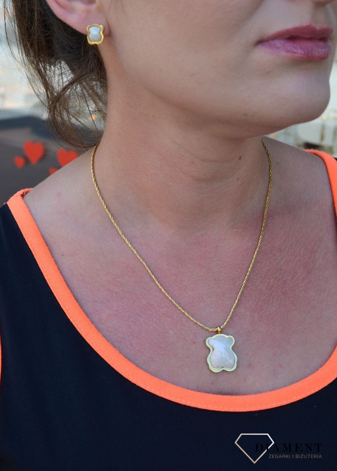 Komplet biżuterii pozłacany misiek z masa perłowa DIA-KPL-2812-STAL.jpg