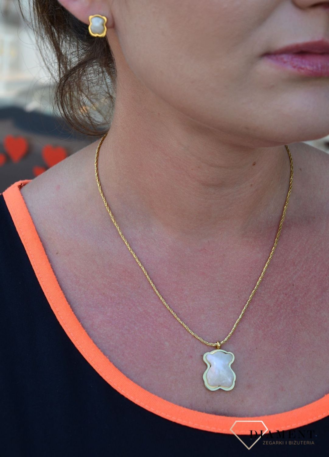 Komplet biżuterii pozłacany misiek z masa perłowa DIA-KPL-2812-STAL.jpg