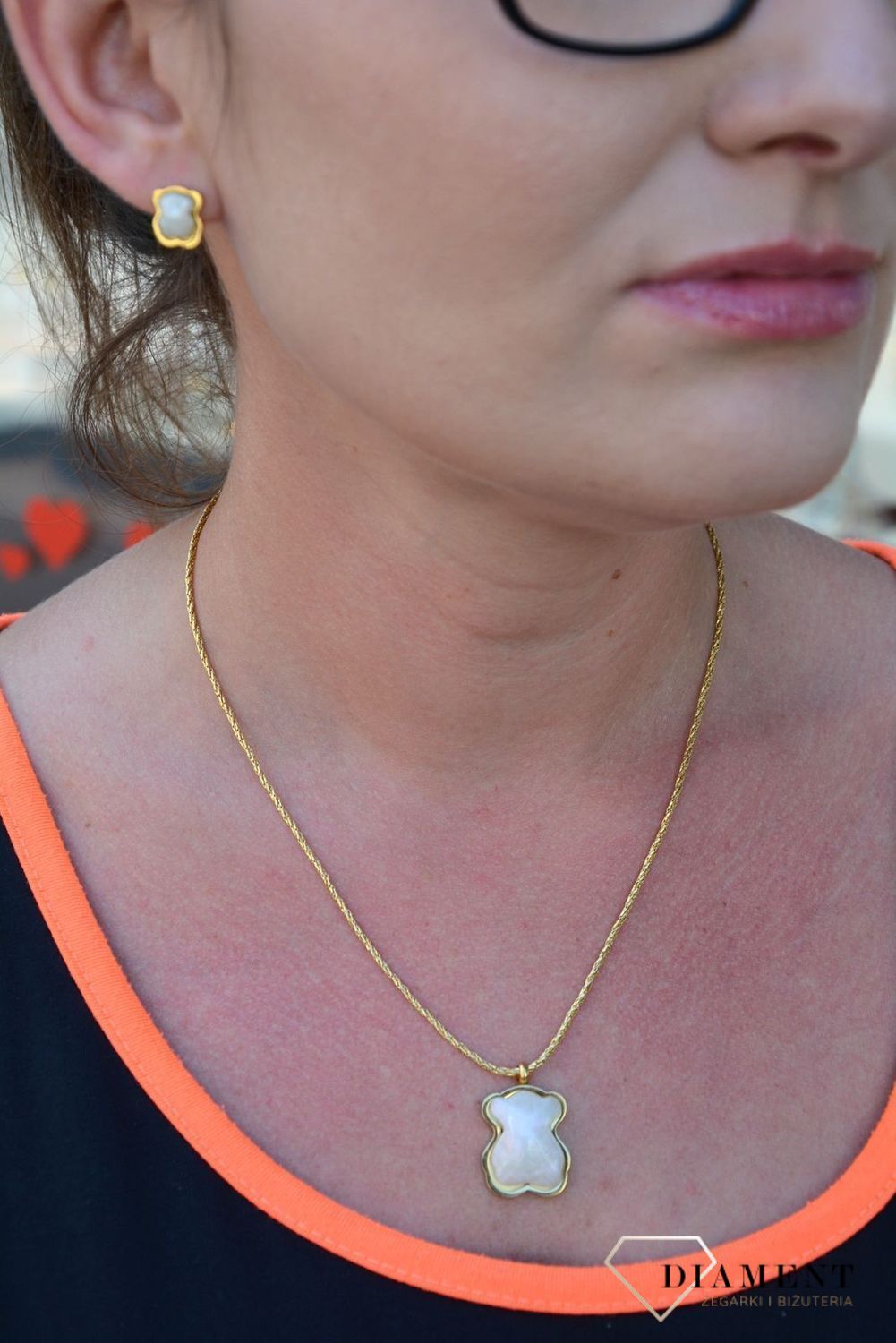 Komplet biżuterii pozłacany misiek z masa perłowa DIA-KPL-2812-STAL.jpg