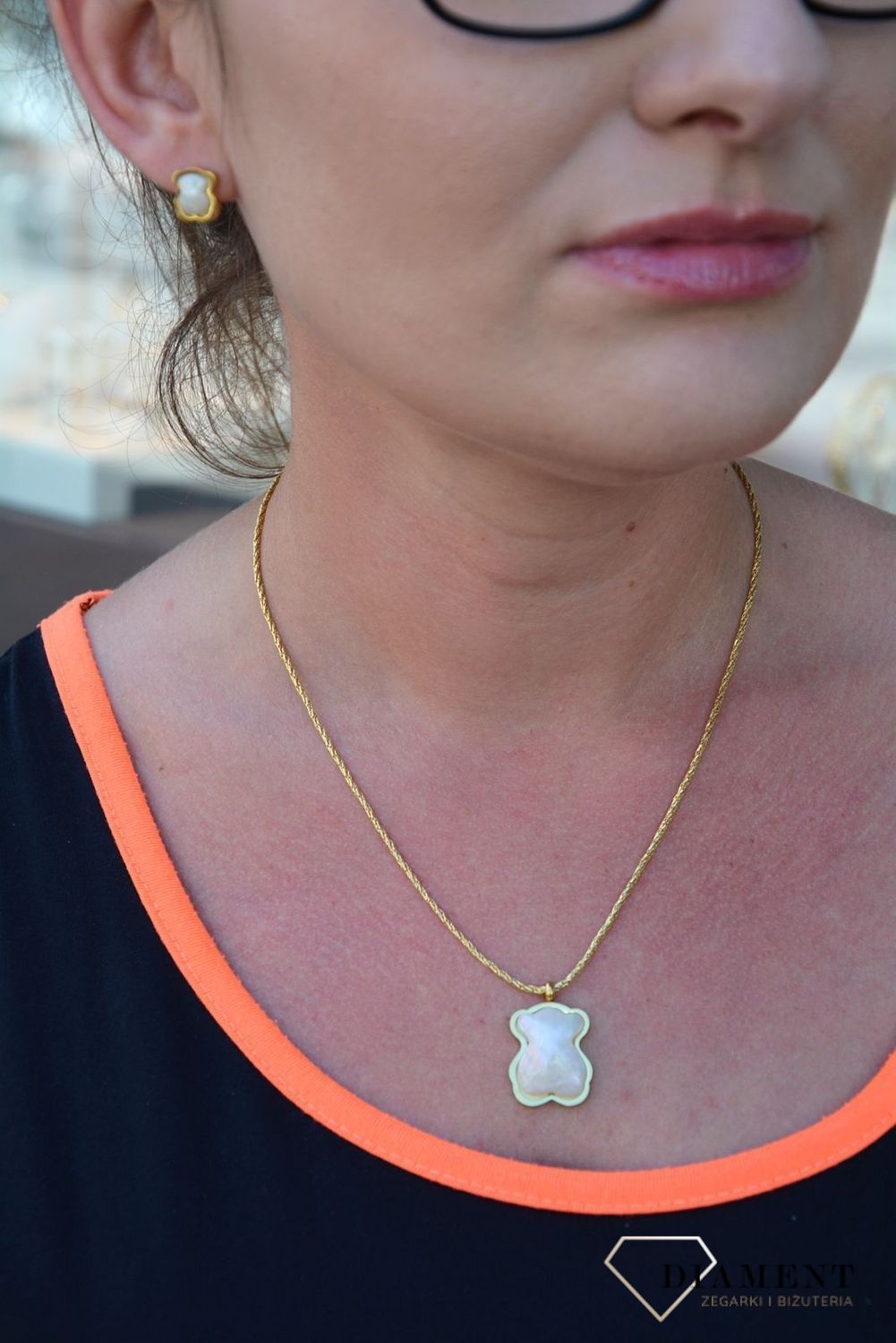 Komplet biżuterii pozłacany misiek z masa perłowa DIA-KPL-2812-STAL.jpg