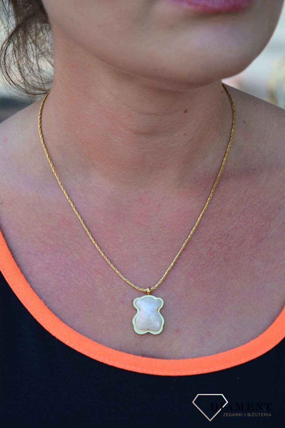 Komplet biżuterii pozłacany misiek z masa perłowa DIA-KPL-2812-STAL.jpg