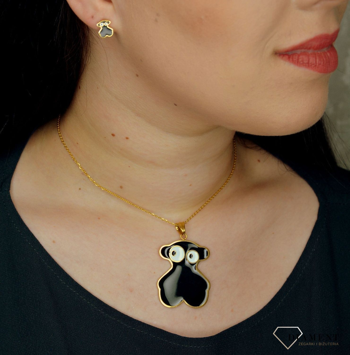 Komplet biżuterii TUOS czarny miś DIA-KPL-2817-STAL.jpg