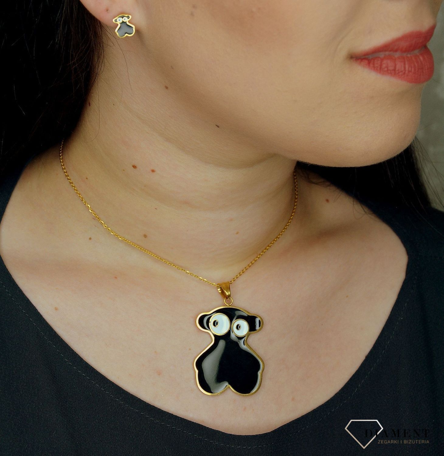 Komplet biżuterii TUOS czarny miś DIA-KPL-2817-STAL.jpg