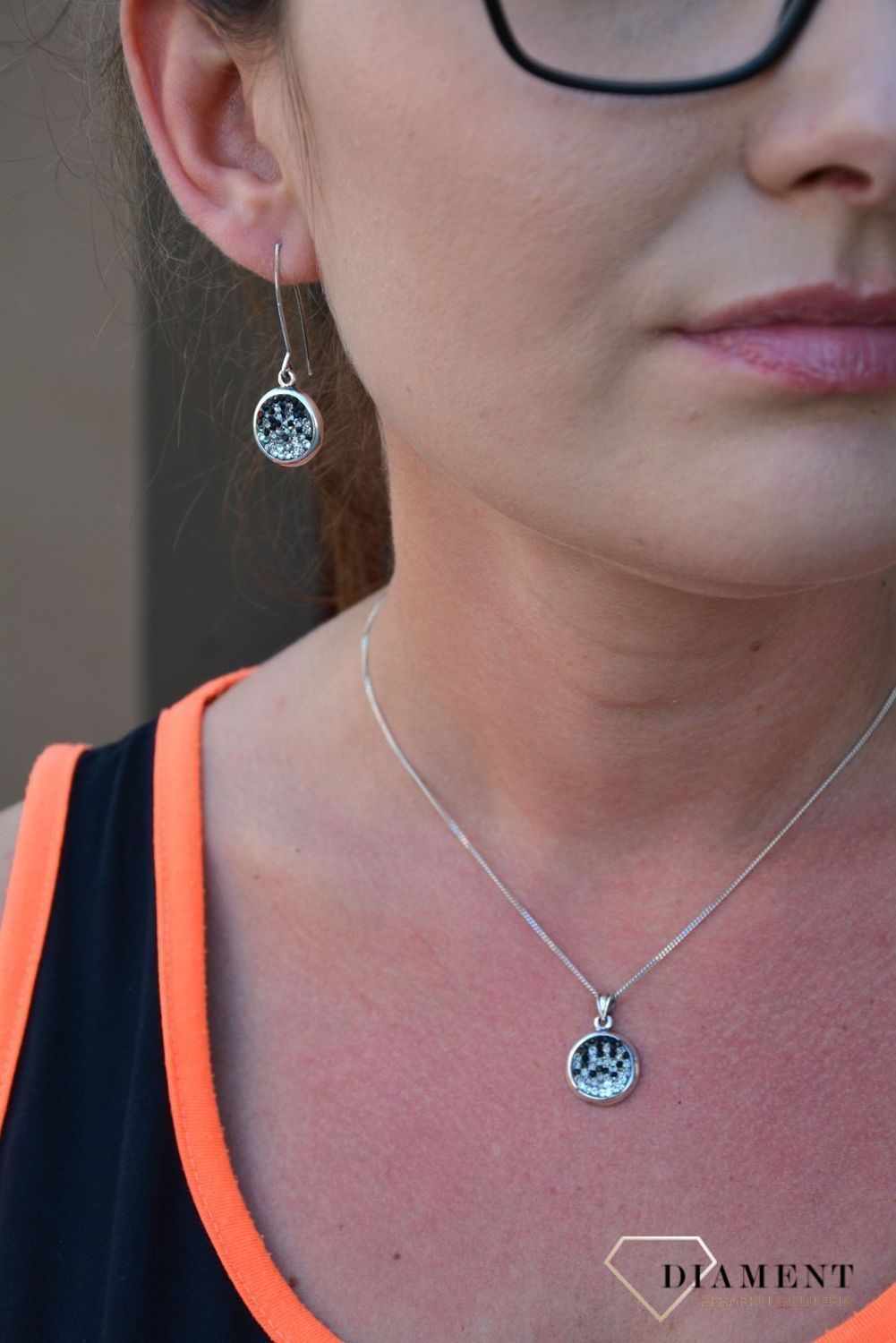 Komplet srebrny kolczyki z zawieszką ' Czarno-białe kryształy ' DIA-KPL-2955-925.jpg