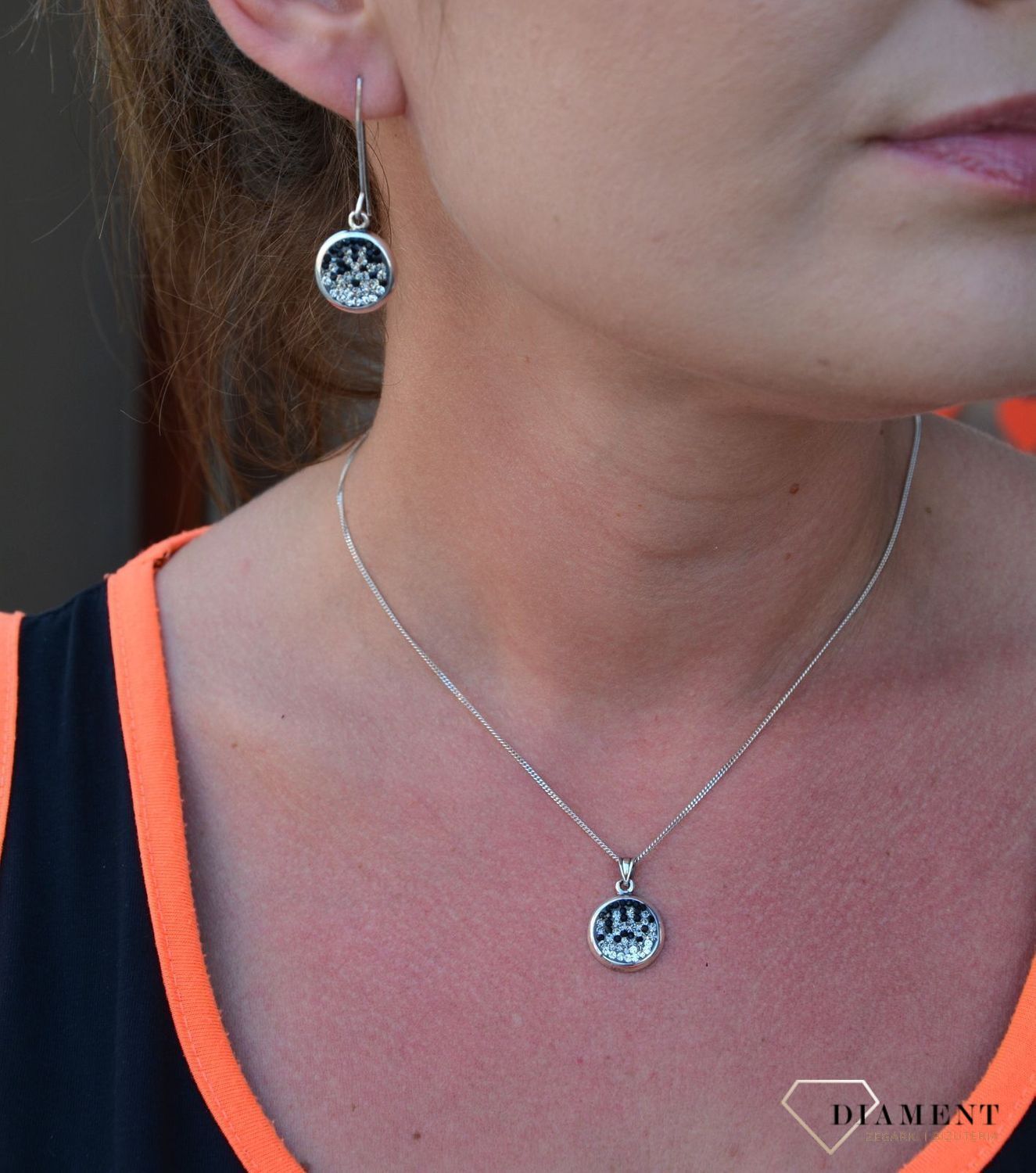 Komplet srebrny kolczyki z zawieszką ' Czarno-białe kryształy ' DIA-KPL-2955-925.jpg