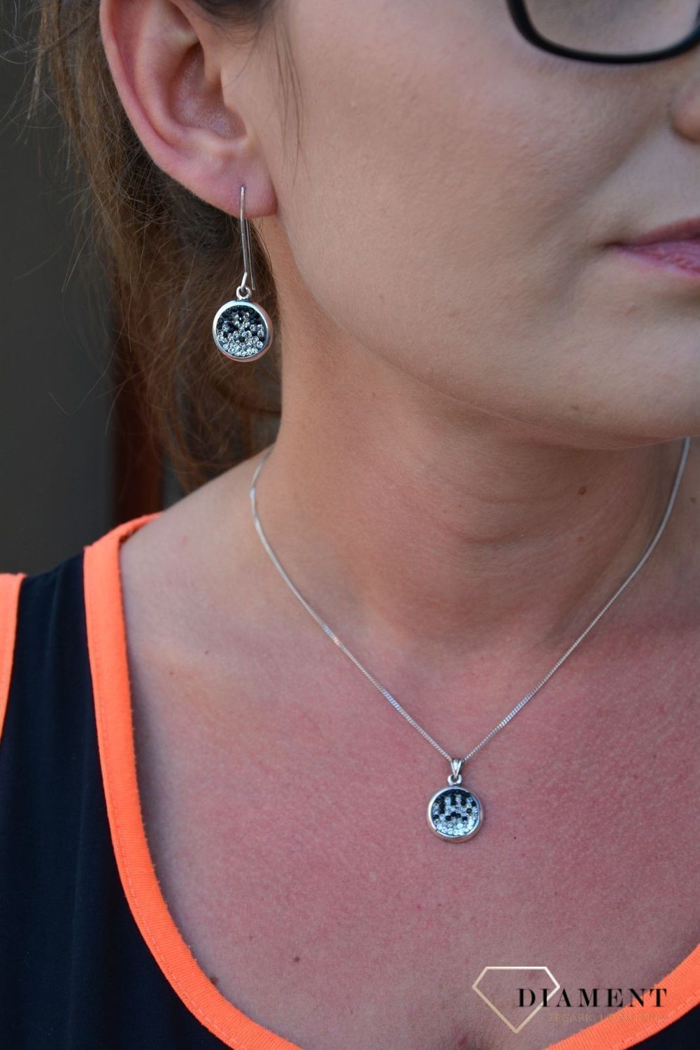 Komplet srebrny kolczyki z zawieszką ' Czarno-białe kryształy ' DIA-KPL-2955-925.jpg