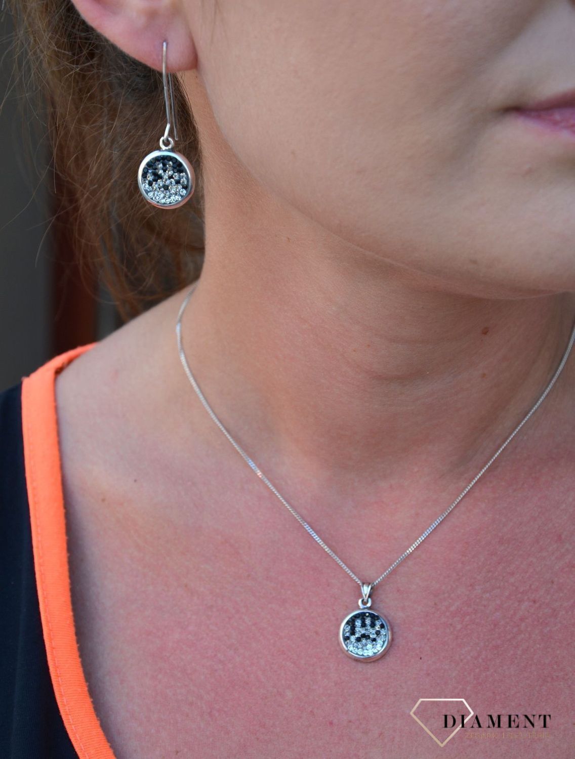 Komplet srebrny kolczyki z zawieszką ' Czarno-białe kryształy ' DIA-KPL-2955-925.jpg