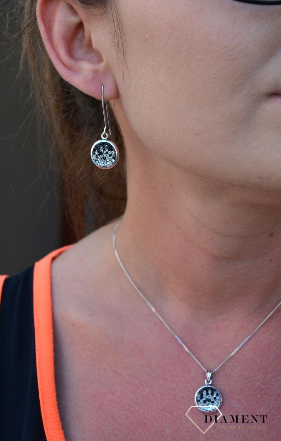 Komplet srebrny kolczyki z zawieszką ' Czarno-białe kryształy ' DIA-KPL-2955-925.jpg