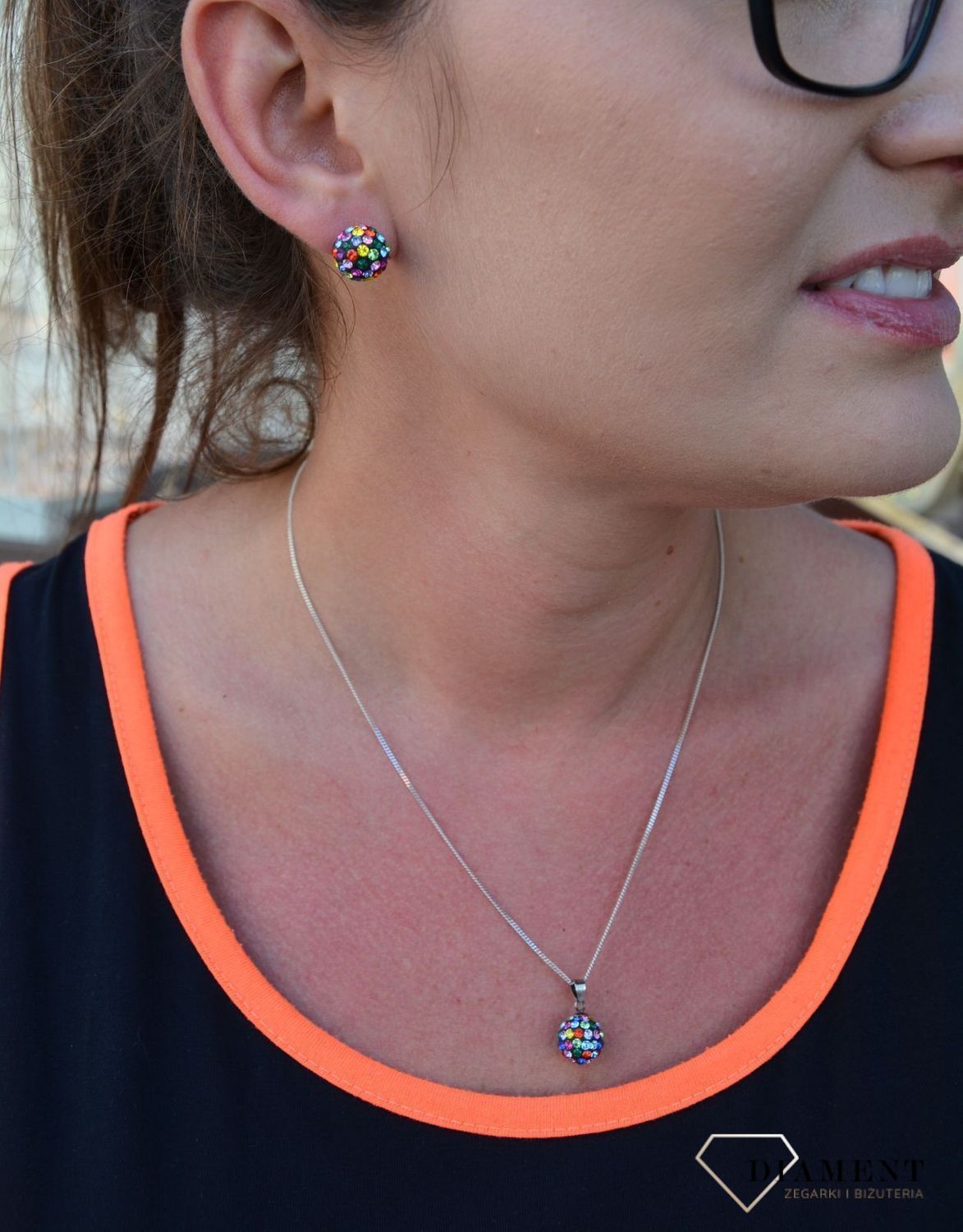 Komplet srebrny kolczyki z wisiorkiem 'Kolorowe kulki'  DIA-KPL-2989-925.jpg