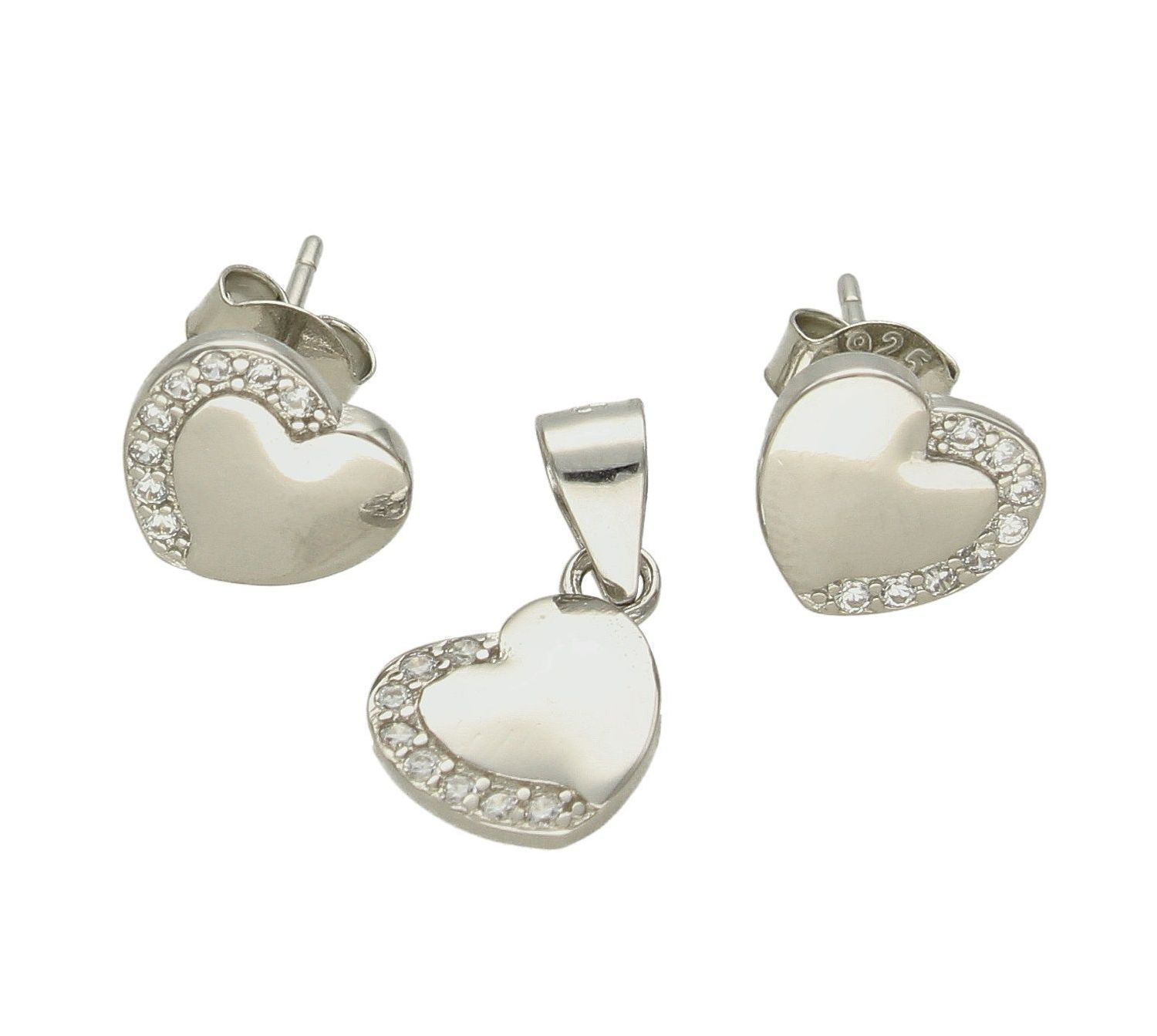 Komplet srebrny damski serduszka z cyrkoniami DIA-KPL-30035. Srebrne kolczyki serca wysadzone w połowie  drobnymi cyrkoniami dodają blasku każdej, nawet najprostszej stylizacji. Kolczyki są wykonane ze srebra próby 925. Będą pięknym.jpg