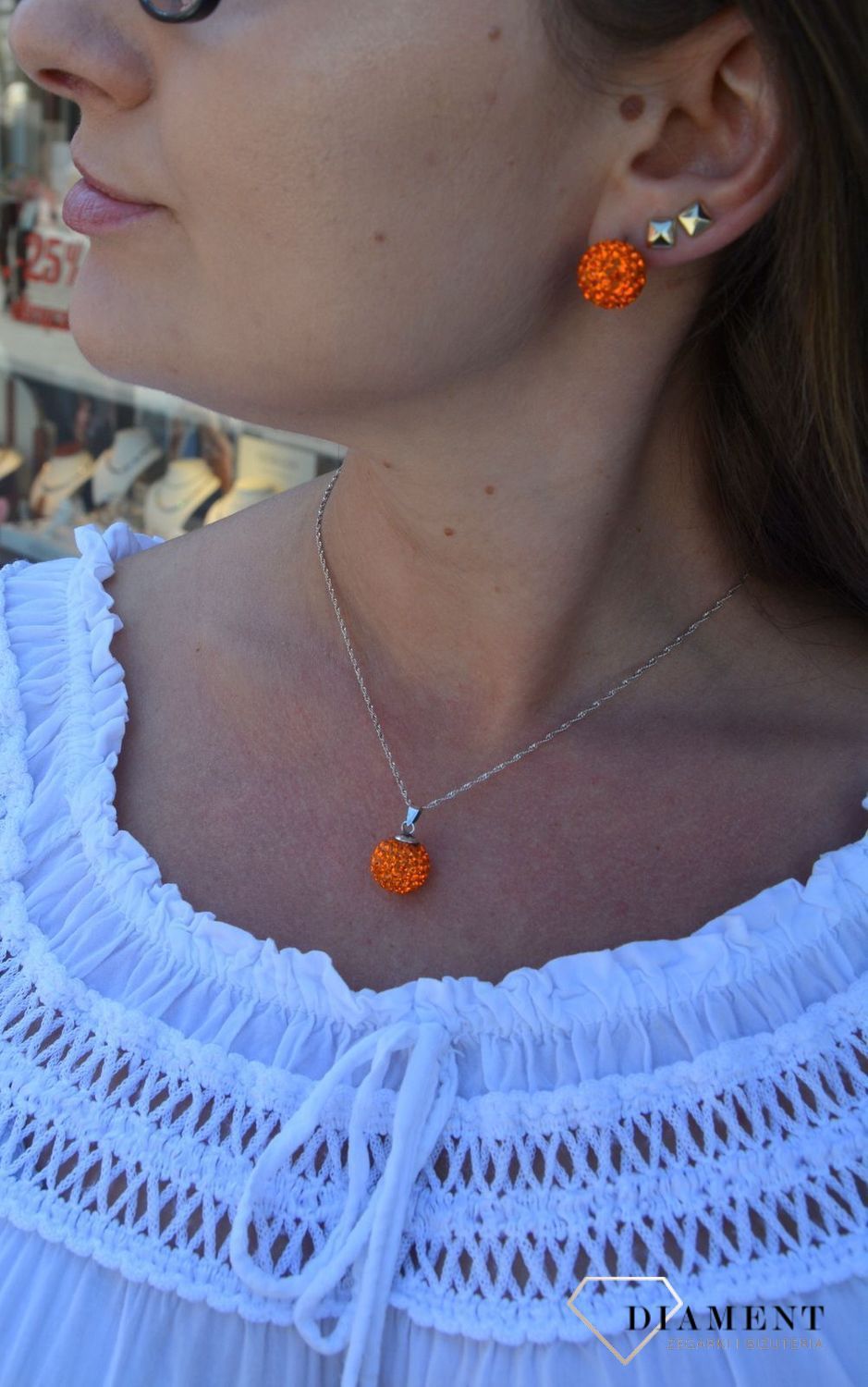 Komplet srebrny kulki pomarańczowe DIA-KPL-3092-925.jpg
