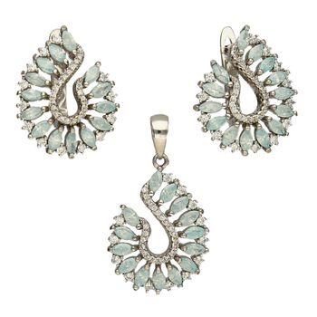 Srebrny komplet biżuterii o zaokrąglonym kształcie z niebieską cyrkonią DIA-KPL-3265-925.jpg