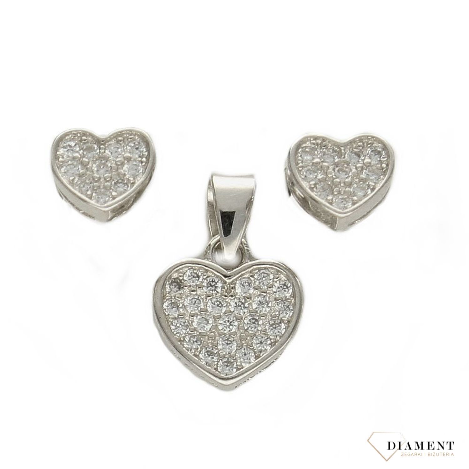 Srebrny komplet zawieszka i kolczyki w kształcie serca DIA-KPL-3545-925.jpg
