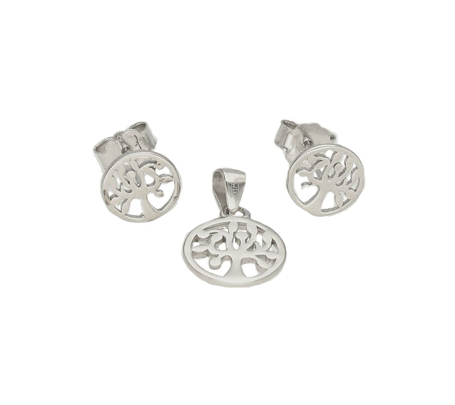 Srebrny komplet zawieszka i kolczyki drzewo życia w kółeczku DIA-KPL-37825-925. Piękny komplet srebrnej biżuterii to idealna propozycja na prezent dla ukochanej. W skład kompletu wchodzą delikatne kolczyki na sztyft i wisiorek.jpg