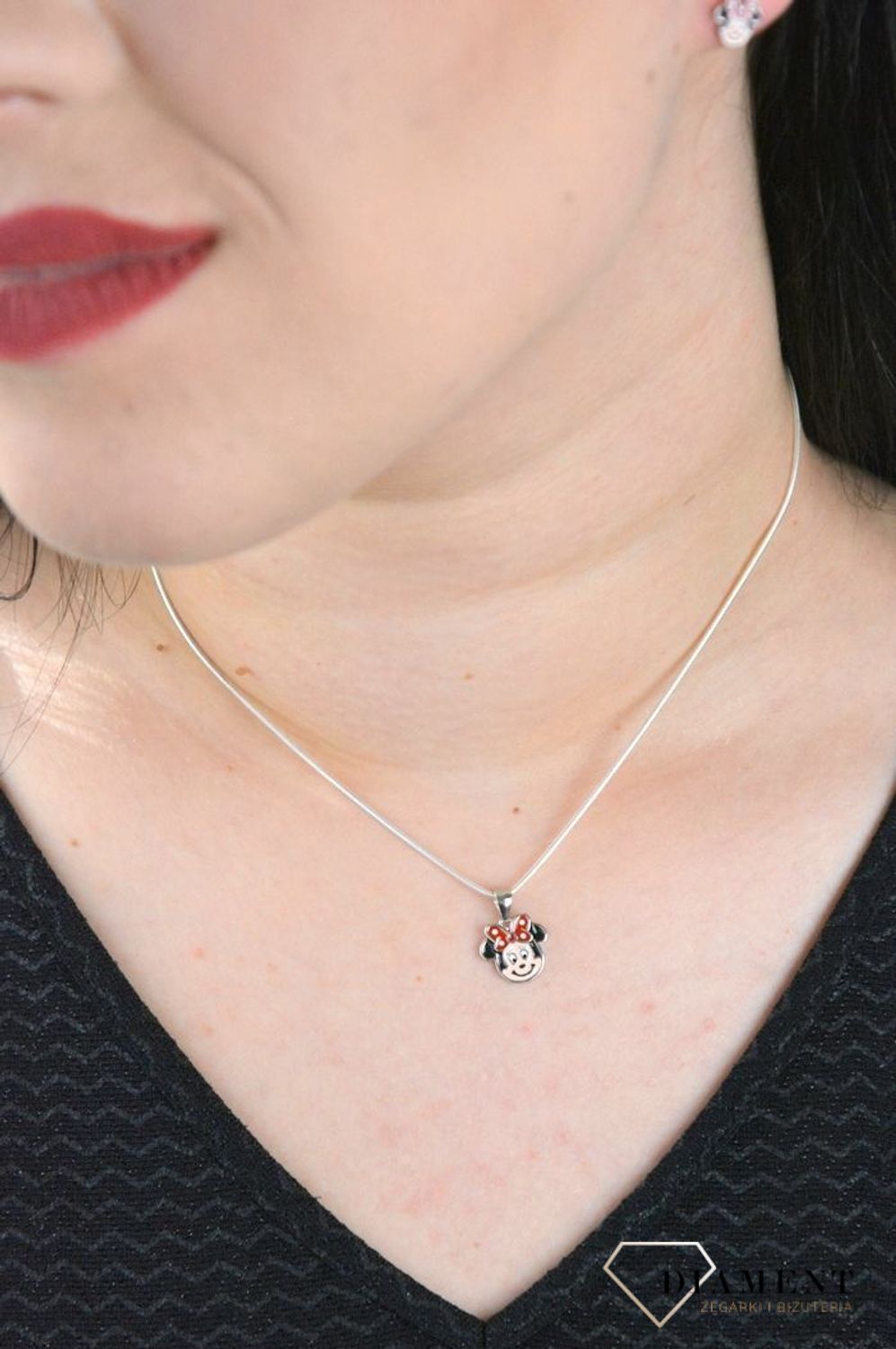 Komplet srebrny Myszka Minnie kolczyki i zawieszka DIA-KPL-4704-925.jpg