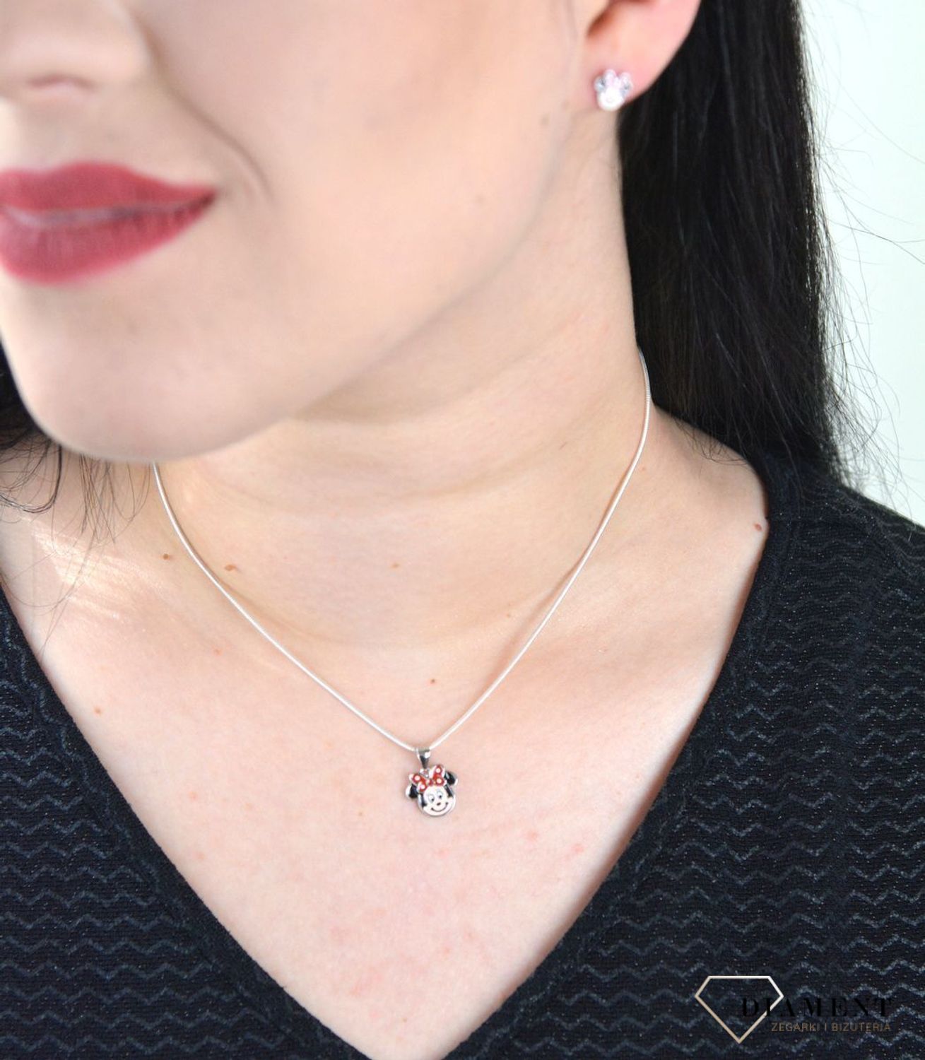 Komplet srebrny Myszka Minnie kolczyki i zawieszka DIA-KPL-4704-925.jpg