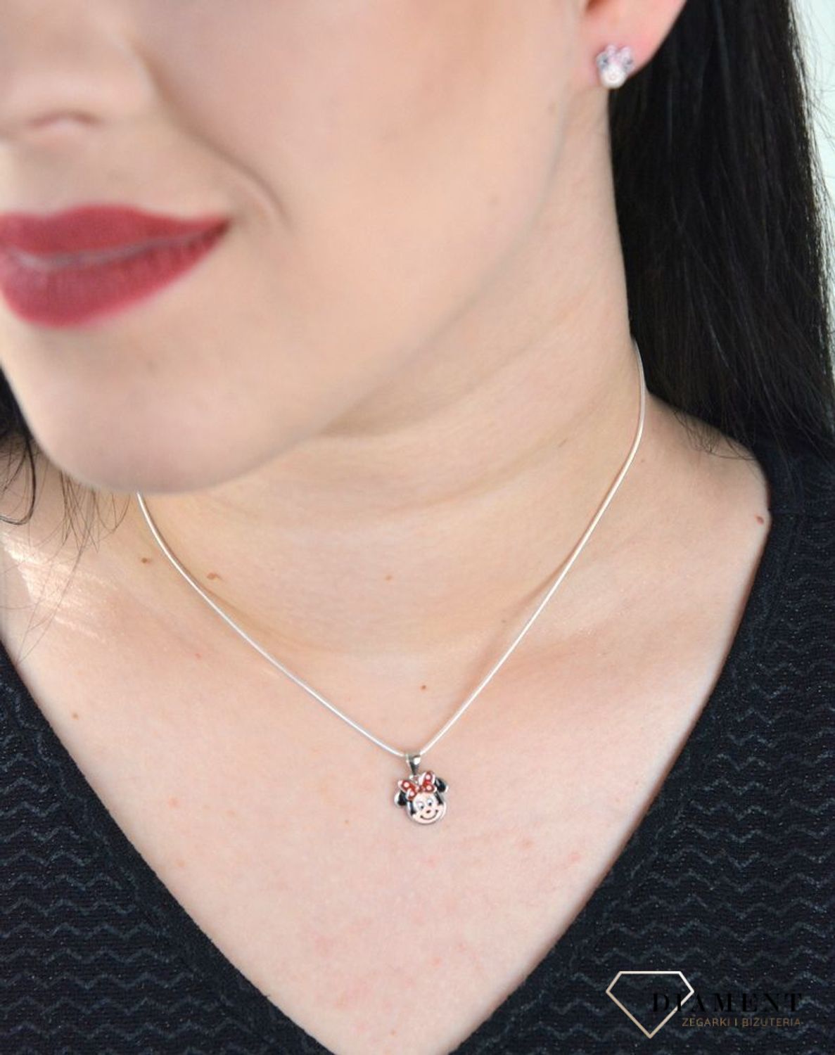 Komplet srebrny Myszka Minnie kolczyki i zawieszka DIA-KPL-4704-925.jpg