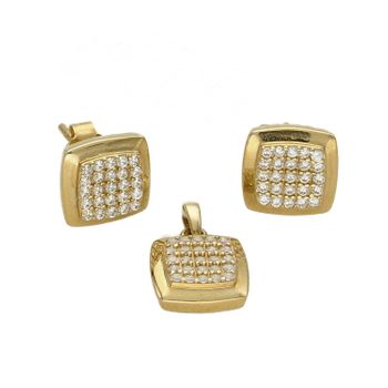 Komplet złotej biżuterii kolczyki i zawieszka kwadraty z cyrkonią DIA-KPL-5298-585.jpg