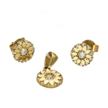 Komplet złotej biżuterii kolczyki i zawieszka kwiatek z cyrkonią DIA-KPL-5300-585.jpg