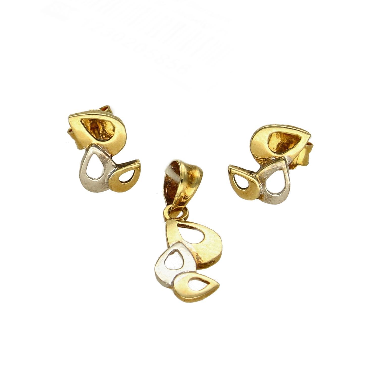 Komplet złotej biżuterii potrójne łezki z białym złotem DIA-KPL-5301-585.jpg