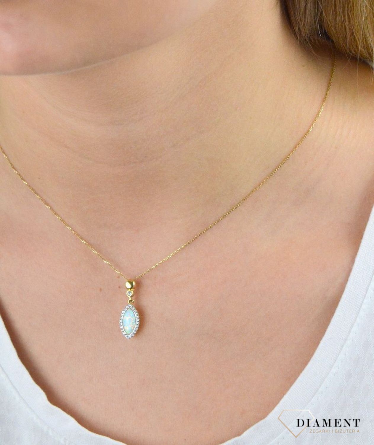 Komplet złotej biżuterii naszyjnik i wiszące kolczyki z opalem DIA-KPL-5302-585.jpg