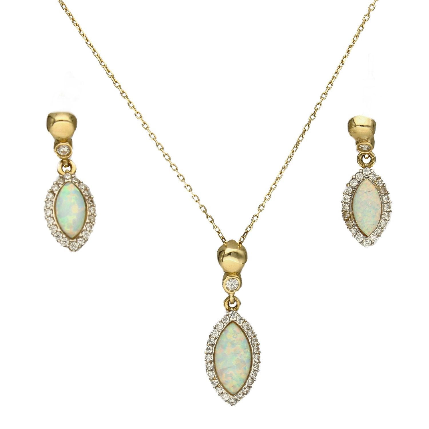 Komplet złotej biżuterii naszyjnik i wiszące kolczyki z opalem DIA-KPL-5302-585.jpg