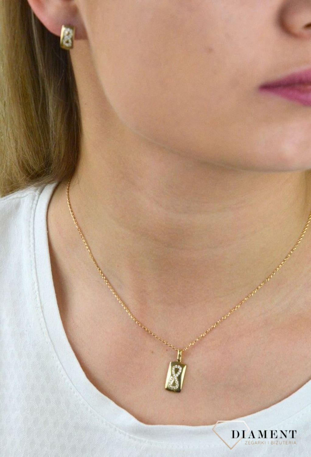 Komplet złotej biżuterii blaszki ze znakiem nieskończoności DIA-KPL-5304-585.jpg