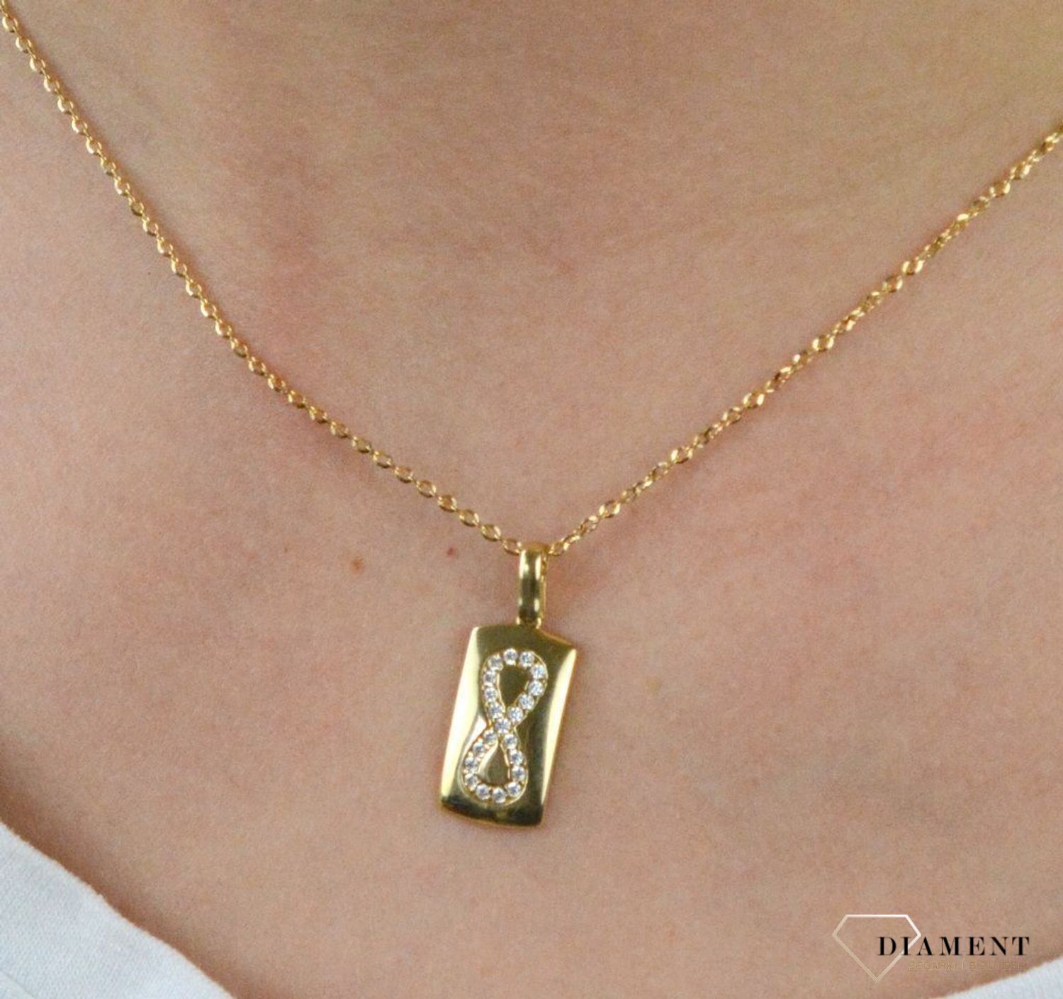 Komplet złotej biżuterii blaszki ze znakiem nieskończoności DIA-KPL-5304-585.jpg