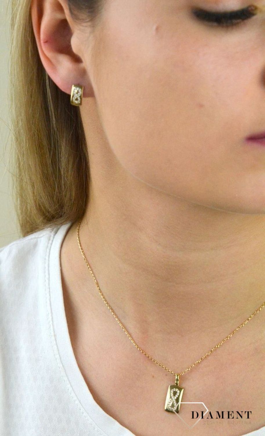 Komplet złotej biżuterii blaszki ze znakiem nieskończoności DIA-KPL-5304-585.jpg