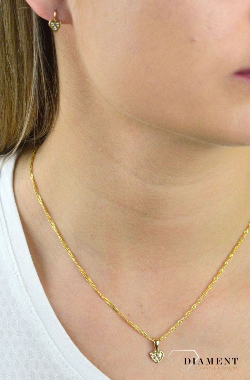 Komplet złotej biżuterii dla dziewczynki kolczyki i zawieszka 'Malutkie serduszka'.jpg