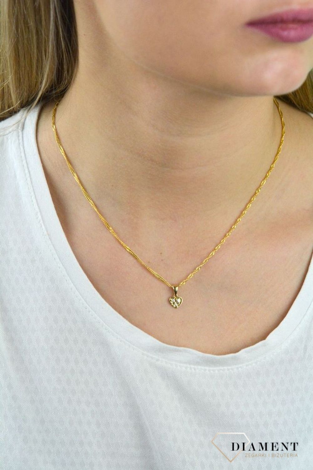 Komplet złotej biżuterii dla dziewczynki kolczyki i zawieszka 'Malutkie serduszka'.jpg