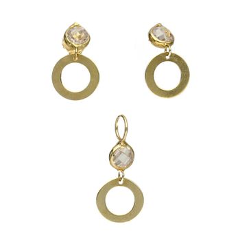 Komplet złotej biżuterii kolczyki i zawieszka w kształcie kółeczko z kryształkiem DIA-KPL-5312-585.jpg