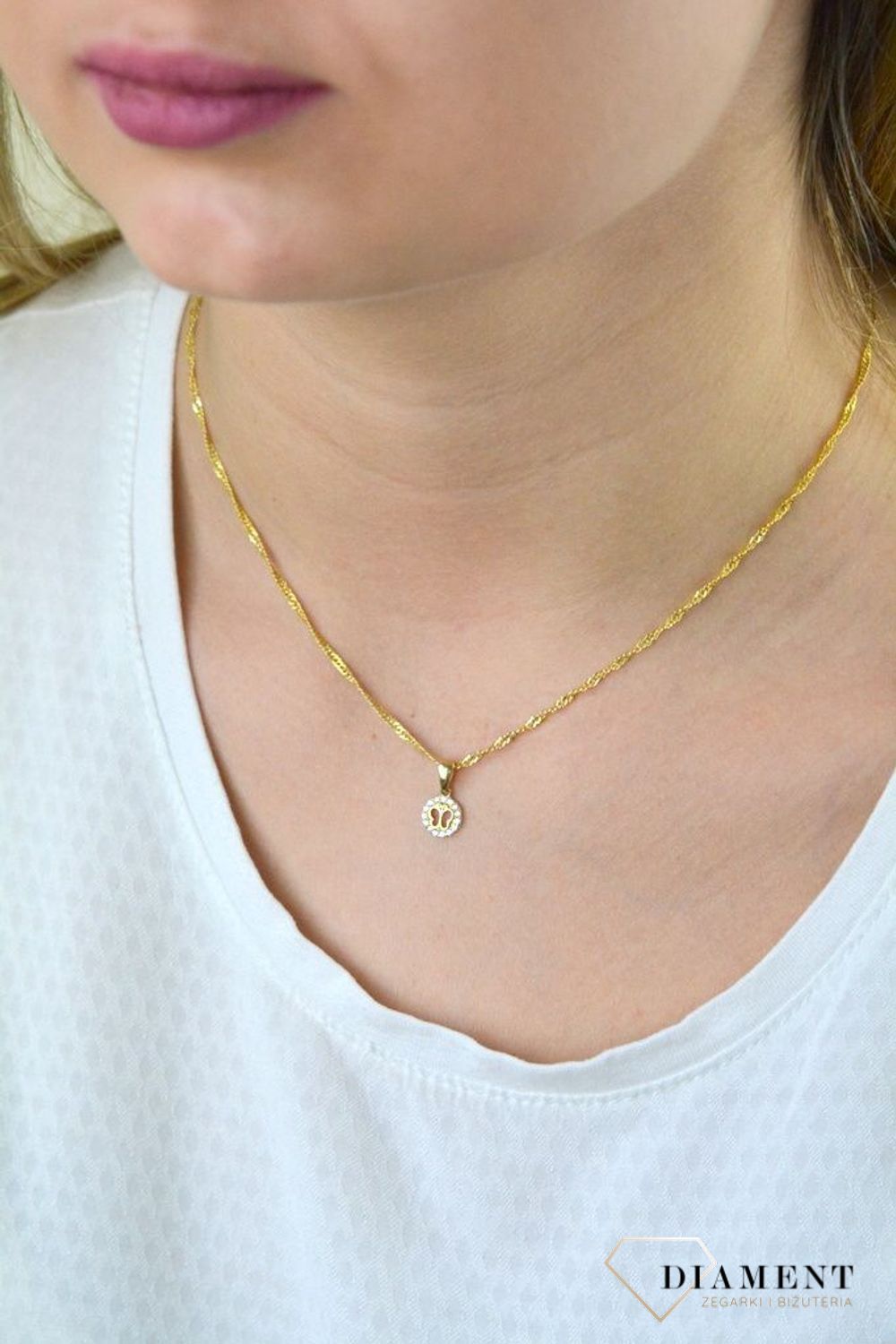 Komplet złotej biżuterii dla dziewczynki kolczyki i zawieszka Motylki DIA-KPL-5313-585.jpg