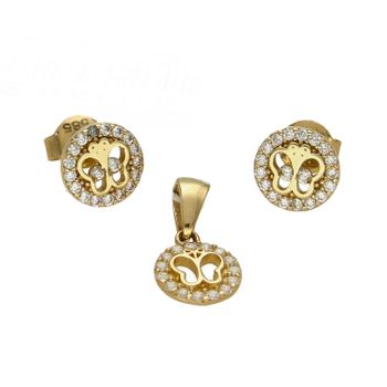 Komplet złotej biżuterii dla dziewczynki kolczyki i zawieszka Motylki DIA-KPL-5313-585.jpg