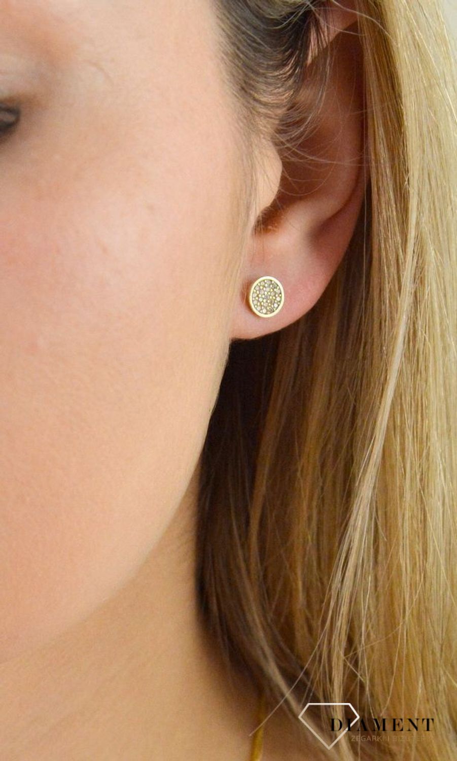 Komplet złotej biżuterii kolczyki i zawieszka 585 blaszki z cyrkonią DIA-KPL-5315-585.jpg