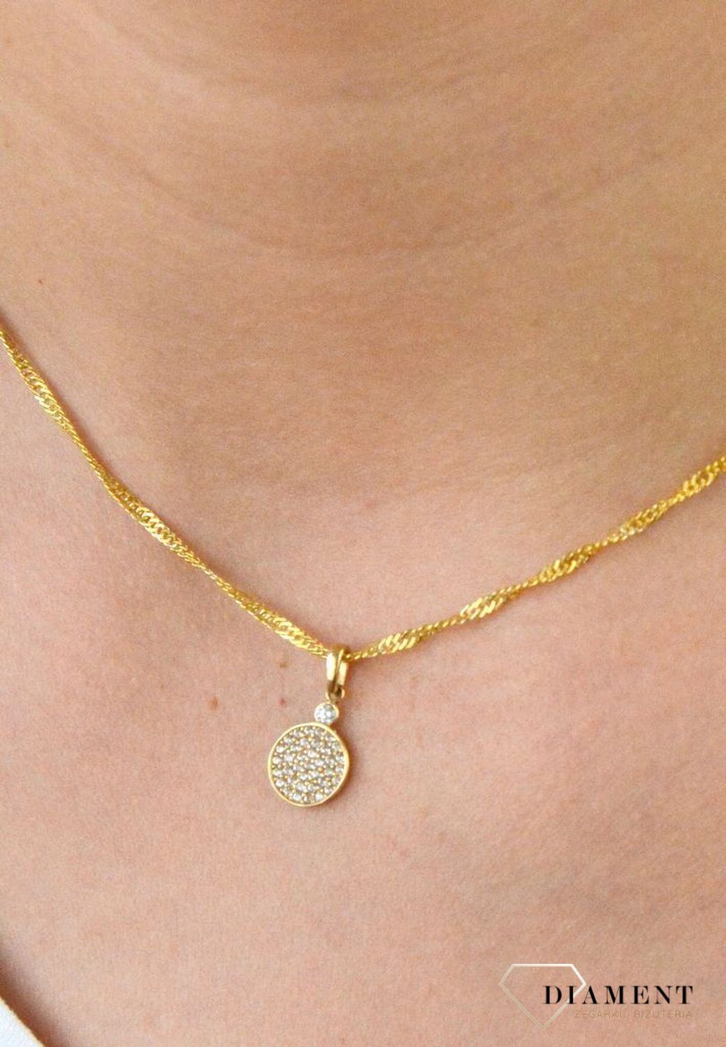 Komplet złotej biżuterii kolczyki i zawieszka 585 blaszki z cyrkonią DIA-KPL-5315-585.jpg