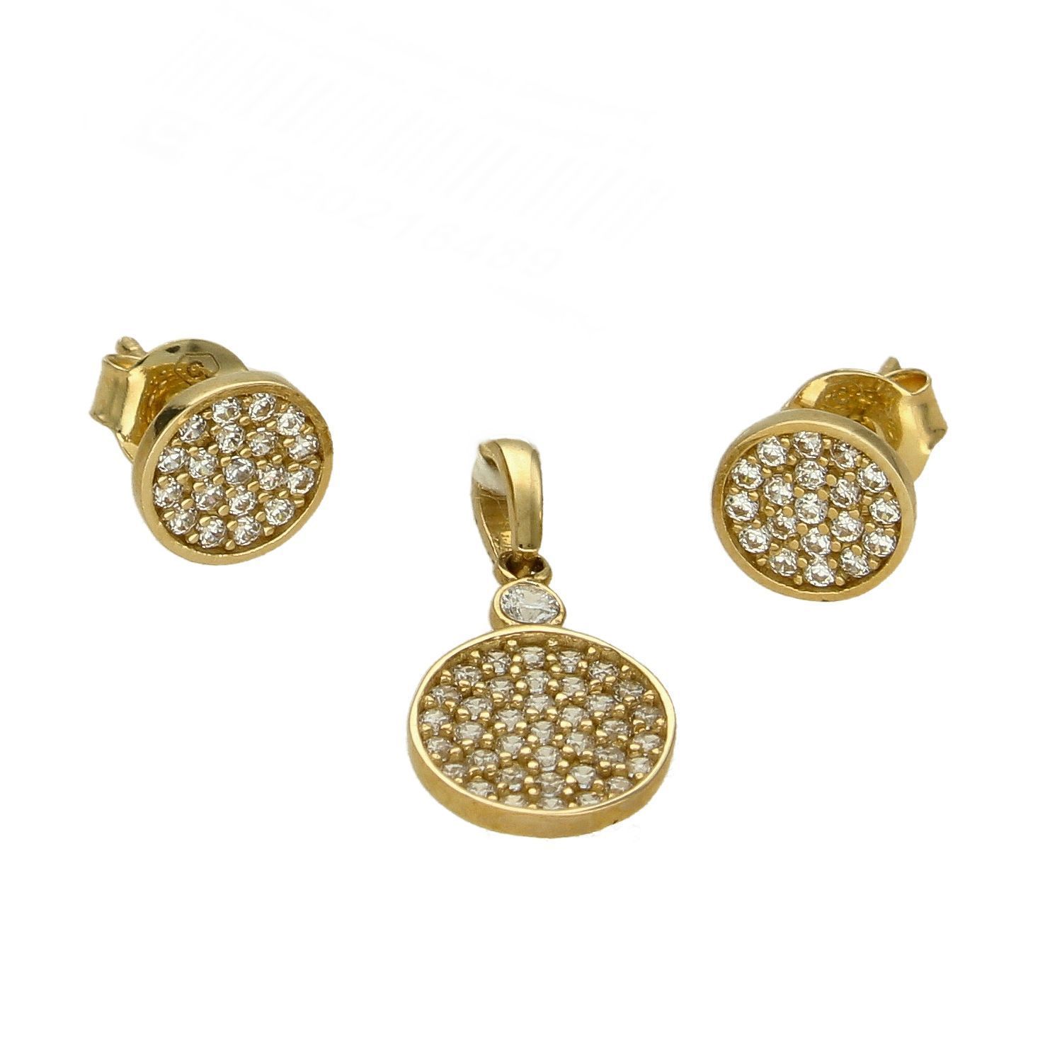 Komplet złotej biżuterii kolczyki i zawieszka 585 blaszki z cyrkonią DIA-KPL-5315-585.jpg