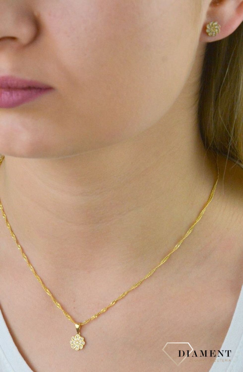 Komplet złotej biżuterii 585 kwiatki z cyrkonią DIA-KPL-5316-585.jpg